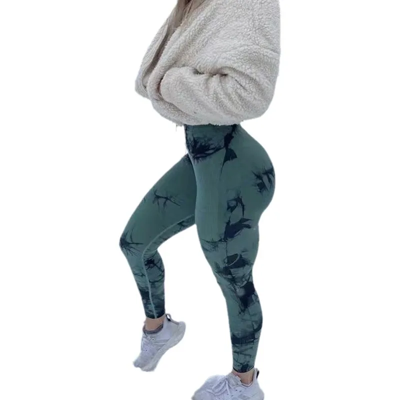 Bezszwowe legginsy tie-dye damskie do jogi z wysokim stanem Czarny
