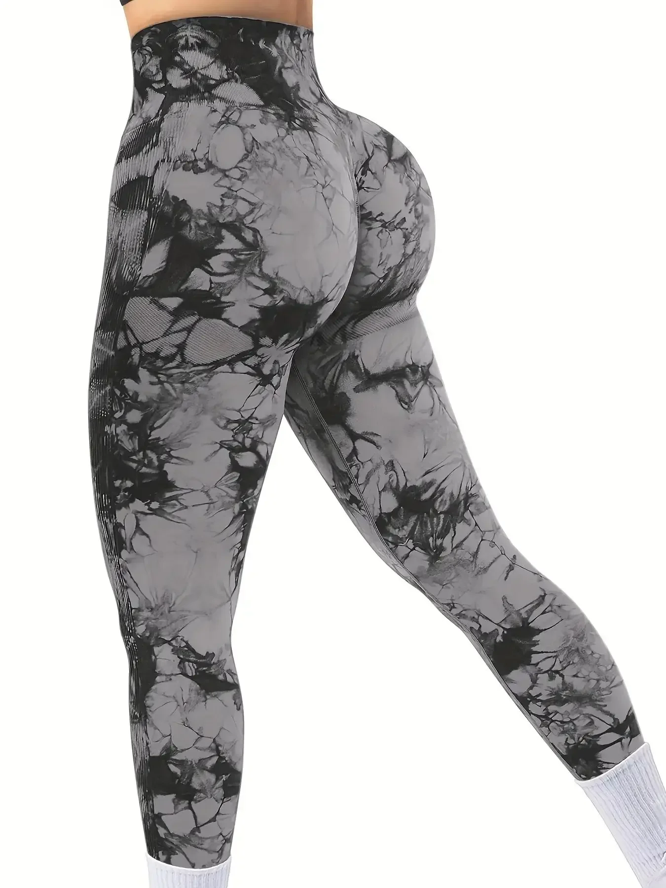 Bezszwowe legginsy tie-dye damskie do jogi z wysokim stanem Szary