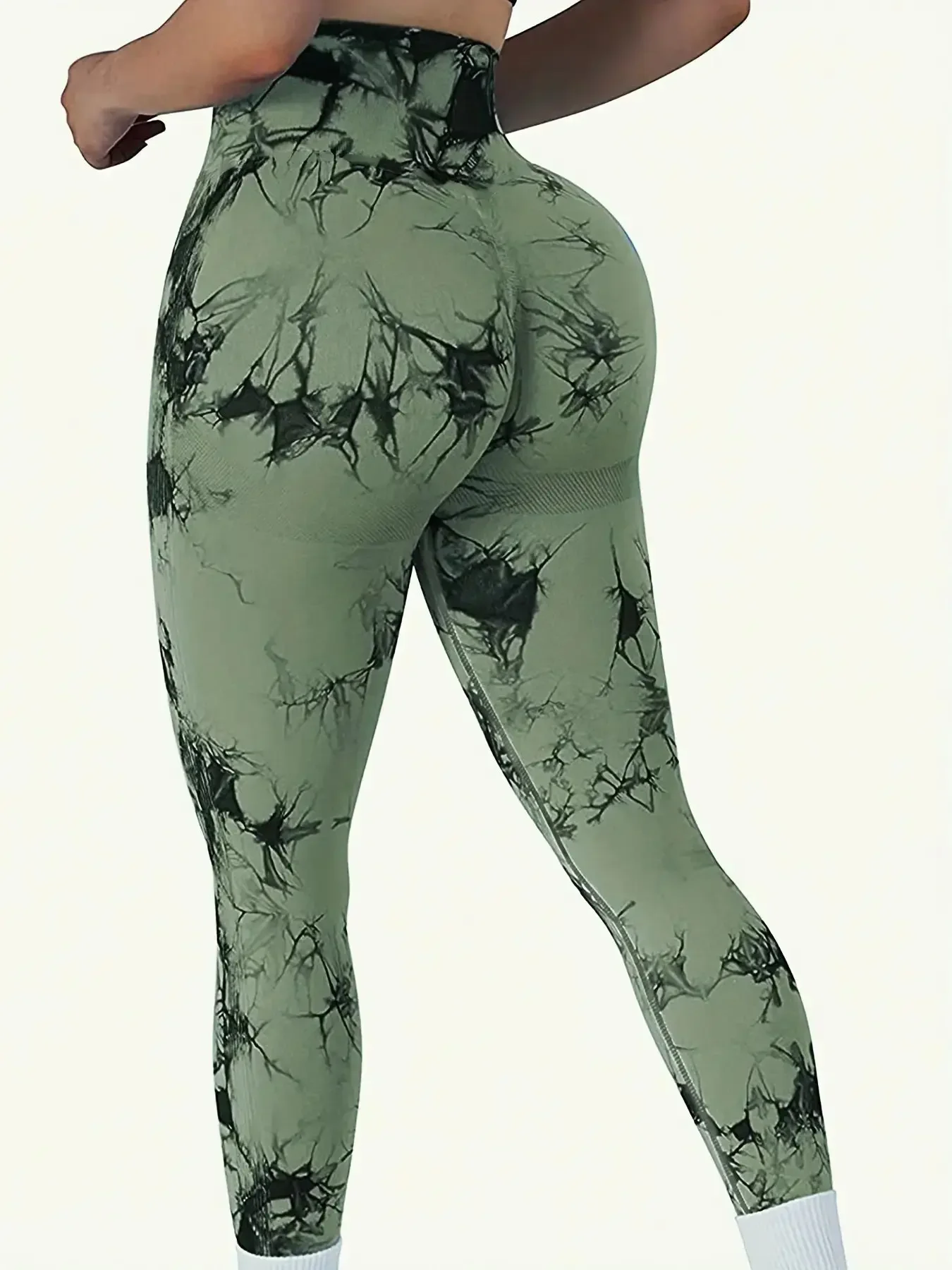 Bezszwowe legginsy tie-dye damskie do jogi z wysokim stanem Zielony