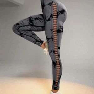 Bezszwowe legginsy tie-dye Push Up z boczną siateczką damskie Szary