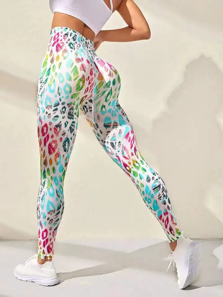 Bezszwowe spodnie do jogi push up z efektem tie-dye Color 1