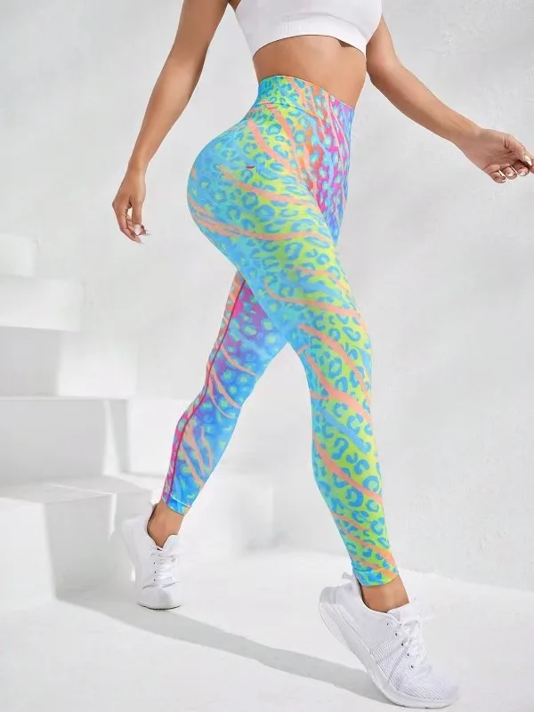 Bezszwowe spodnie do jogi push up z efektem tie-dye Color 3