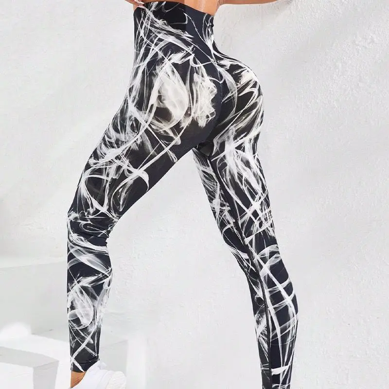 Bezszwowe spodnie do jogi push up z efektem tie-dye Color 8