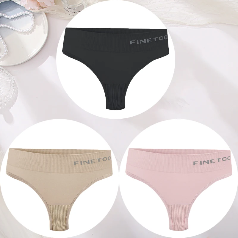 Bezszwowe stringi z wysoką talią FINETOO – 3 pary Khaki
