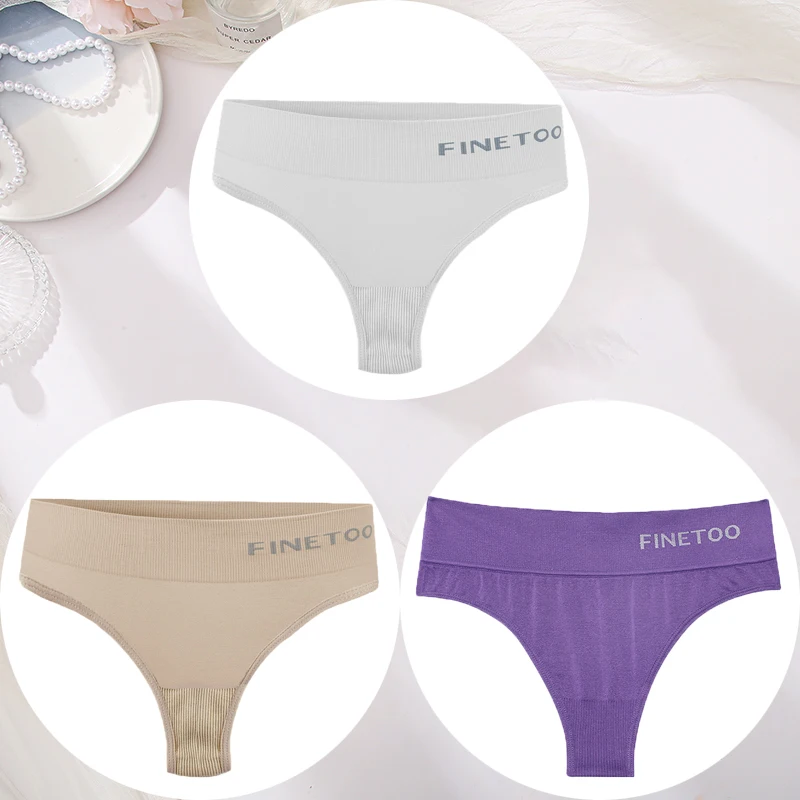 Bezszwowe stringi z wysoką talią FINETOO – 3 pary Wielo