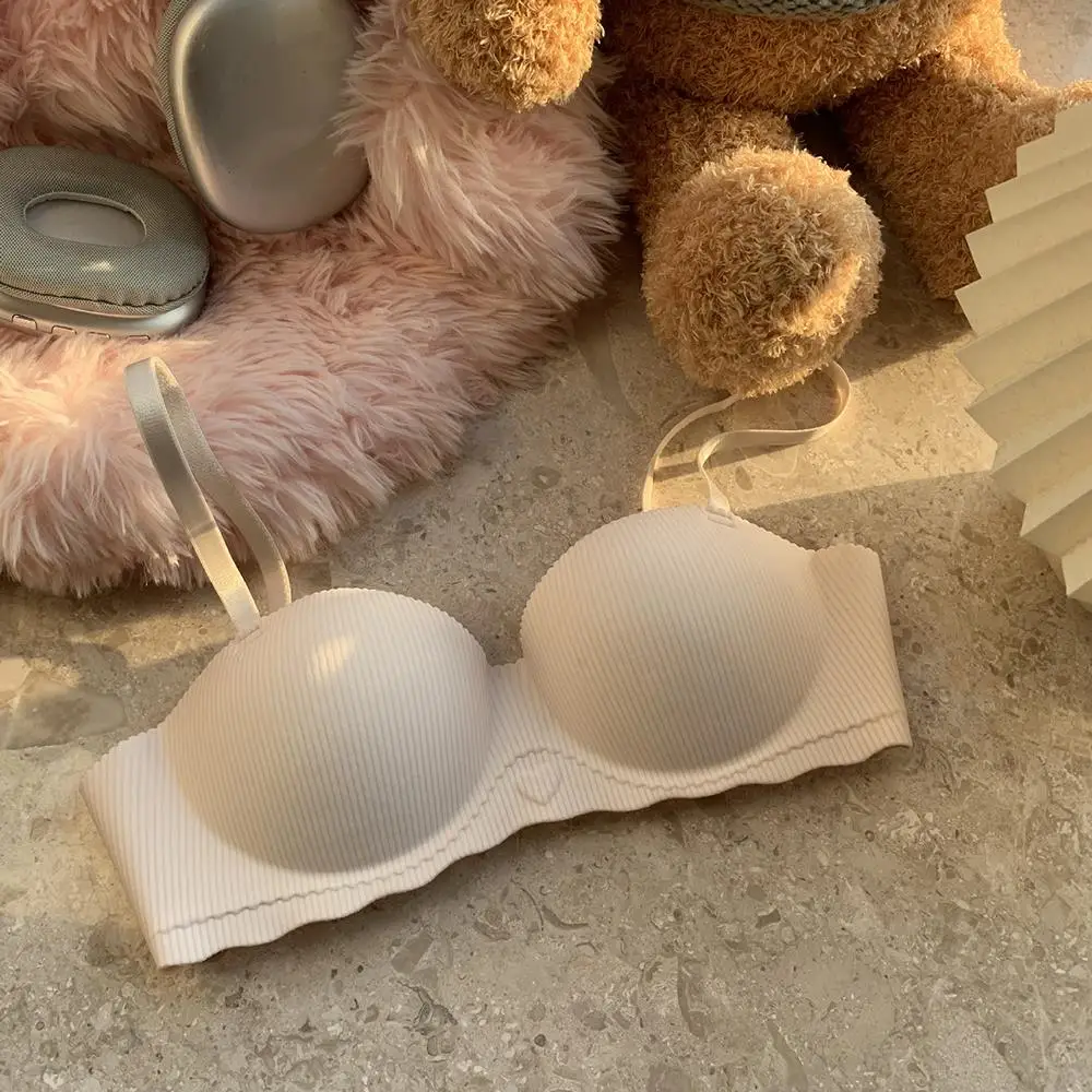 Bezszwowy biustonosz bralette push-up bez fiszbin — miseczki 3/4 Błękitny