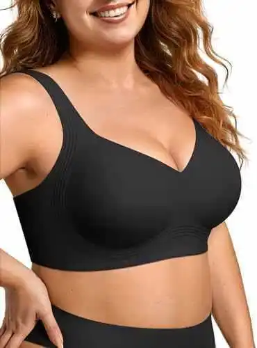 Bezszwowy biustonosz bezfiszbinowy plus size z zapięciem z tyłu Czarny