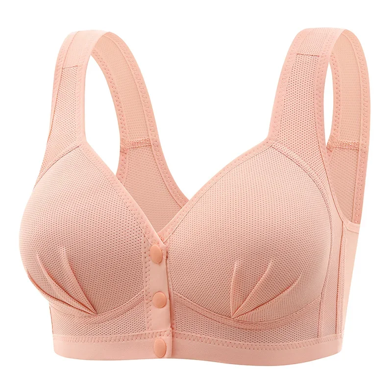 Bezszwowy biustonosz plus size zapinany z przodu Różowy