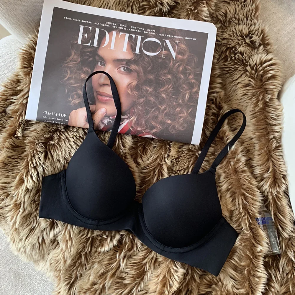 Bezszwowy biustonosz push-up z miseczką 3/4, miękki bralette Czarny