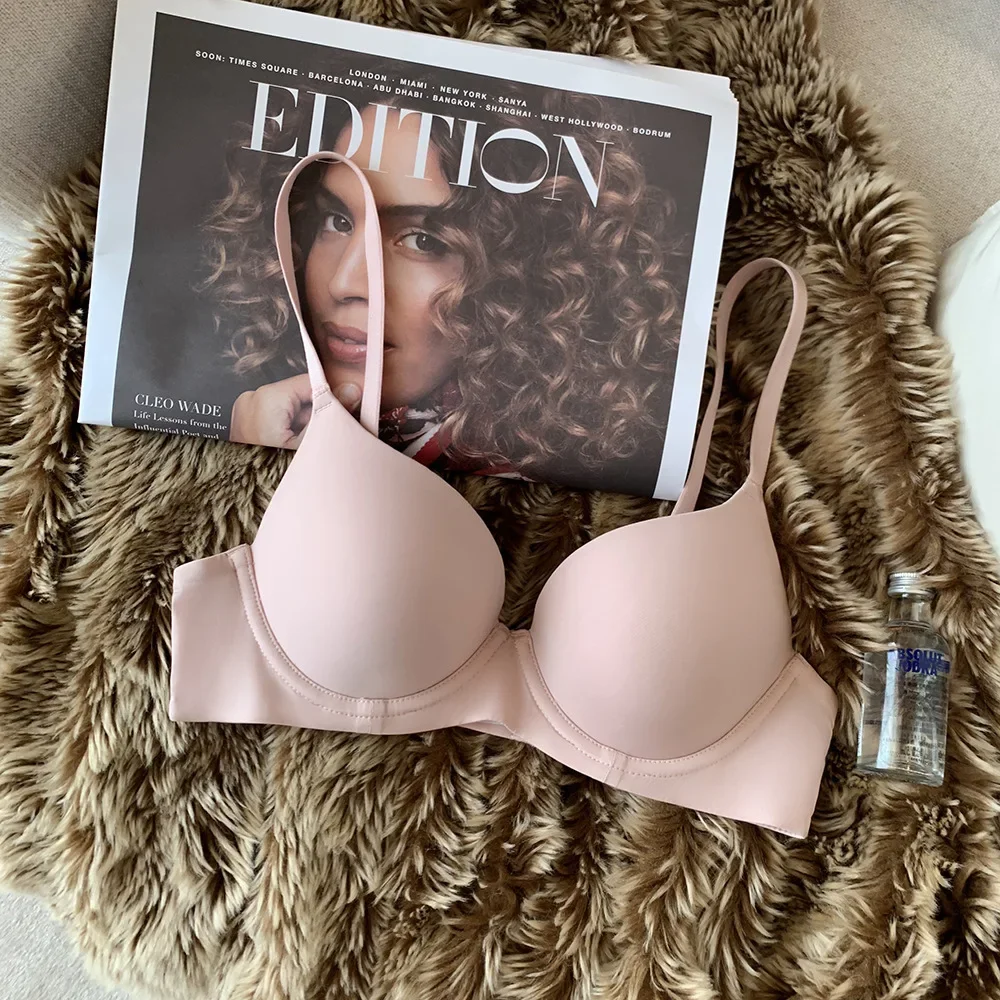 Bezszwowy biustonosz push-up z miseczką 3/4, miękki bralette Niebieski