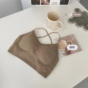 Bezszwowy biustonosz sportowy push up damski – krótki top fitness Khaki