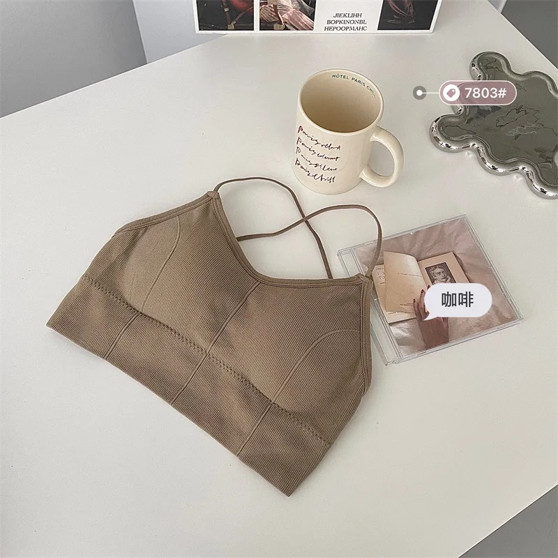 Bezszwowy biustonosz sportowy push up damski – krótki top fitness Khaki