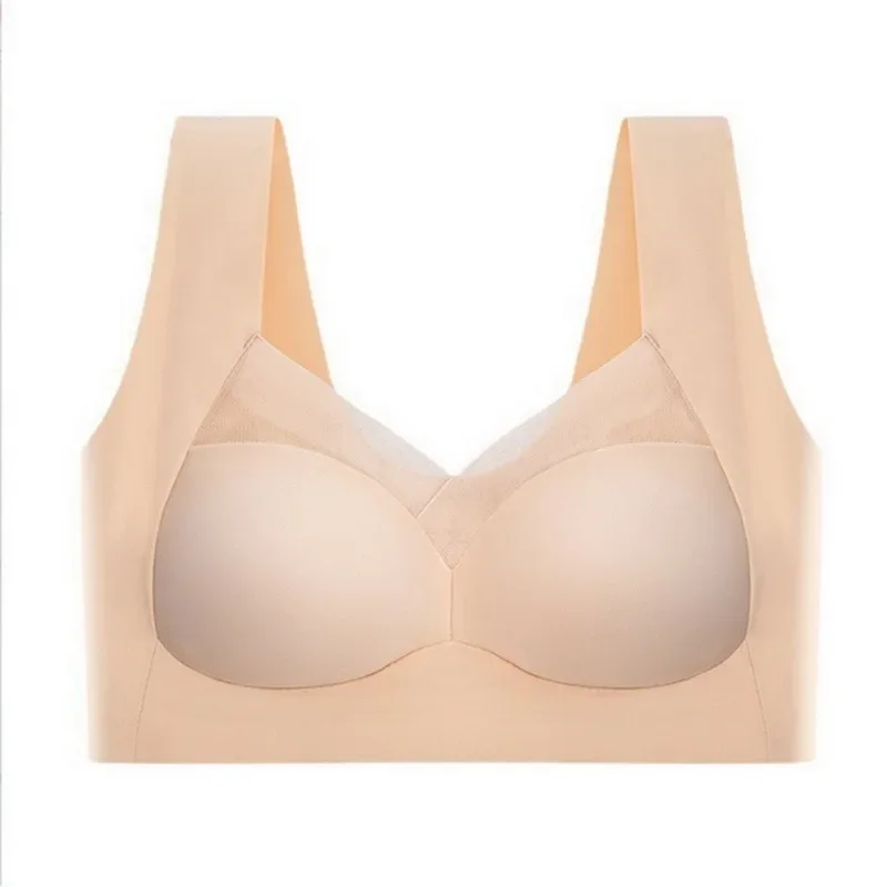 Damski bezszwowy biustonosz bralette push-up z lodowego jedwabiu Czarny