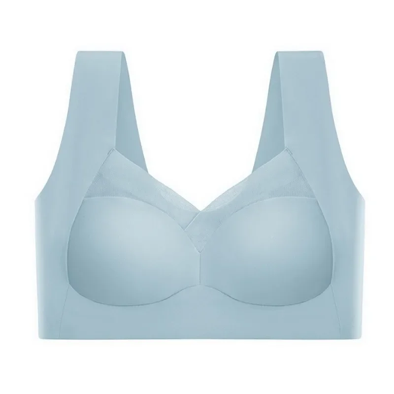 Damski bezszwowy biustonosz bralette push-up z lodowego jedwabiu Niebieski