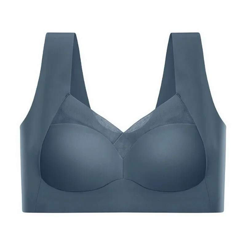 Damski bezszwowy biustonosz bralette push-up z lodowego jedwabiu Zielony