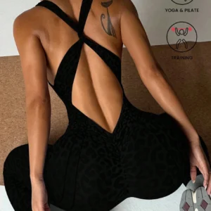Bezszwowy kombinezon do jogi w panterkę z krzyżowanymi ramiączkami Pomarańczowa czerwona