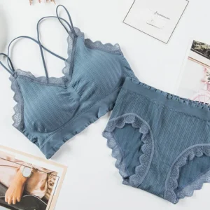Bezszwowy komplet bielizny — bralette i majtki wysokiego stanu Niebieski