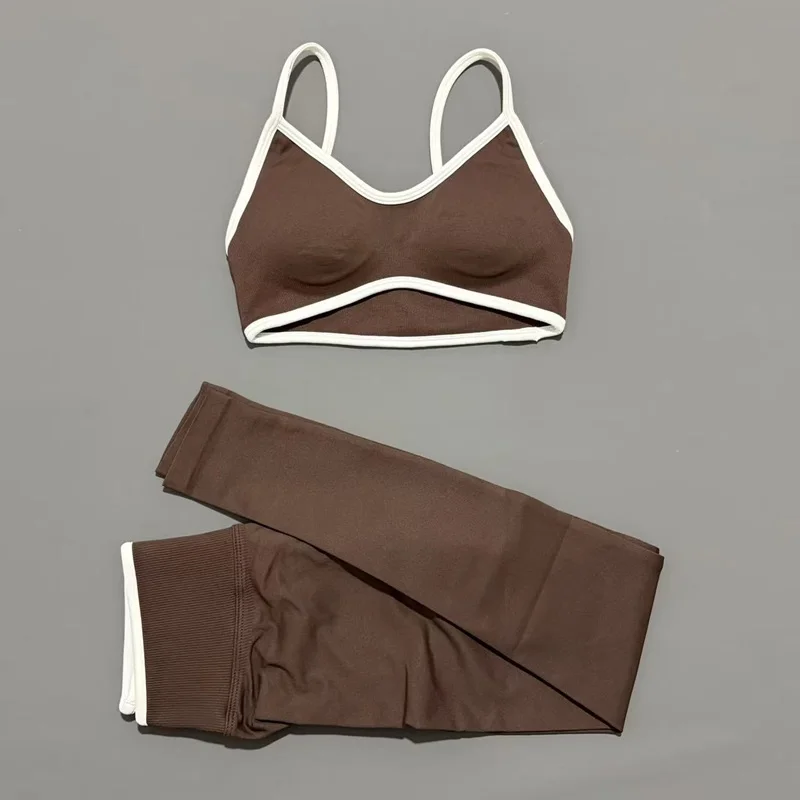 Bezszwowy komplet do jogi: legginsy scrunch i top halter Niebieski