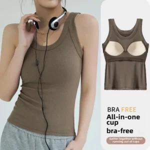 Bezszwowy top 2w1 z wbudowanym biustonoszem damski Khaki