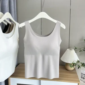 Bezszwowy top na szerokich ramiączkach plus size z wkładkami Jasny jasny żółty