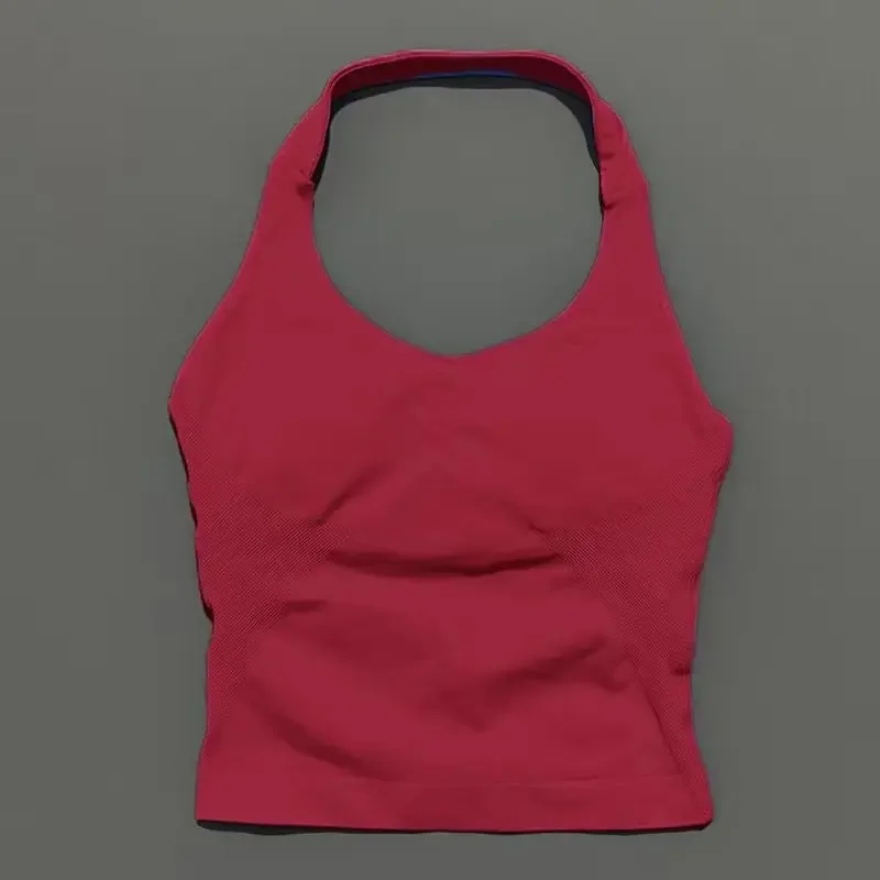 Bezszwowy top sportowy halter z wkładkami Khaki