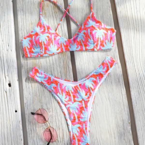 Bikini bandażowe stringi z nadrukiem wysoki stan Brązowy