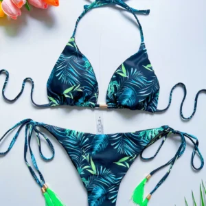 Bikini bandażowe wiązane na szyi brazylijskie trójkątne Beżowy