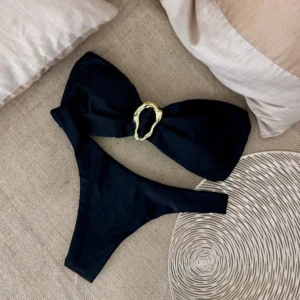 Bikini bandeau push-up brazylijskie stringi damskie Beżowy