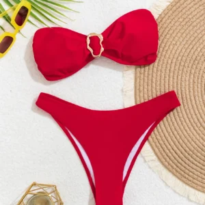 Bikini bandeau push-up z brazylijskimi stringami Khaki