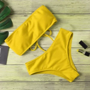 Bikini bez ramiączek wysokim stanem jednolite push-up Niebieski