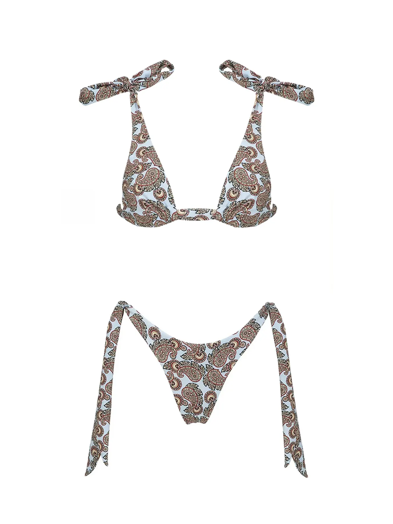 Strój kąpielowy bikini boho ze wzorem paisley Beżowy