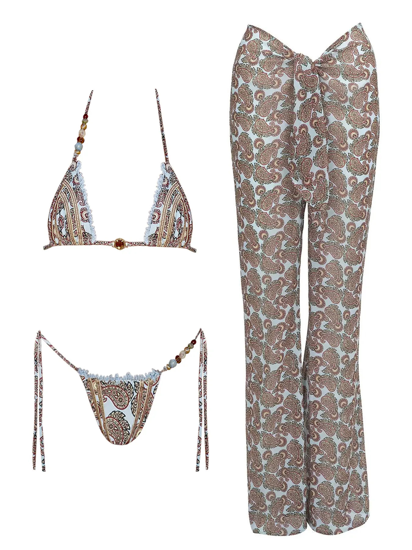 Strój kąpielowy bikini boho ze wzorem paisley Czarny