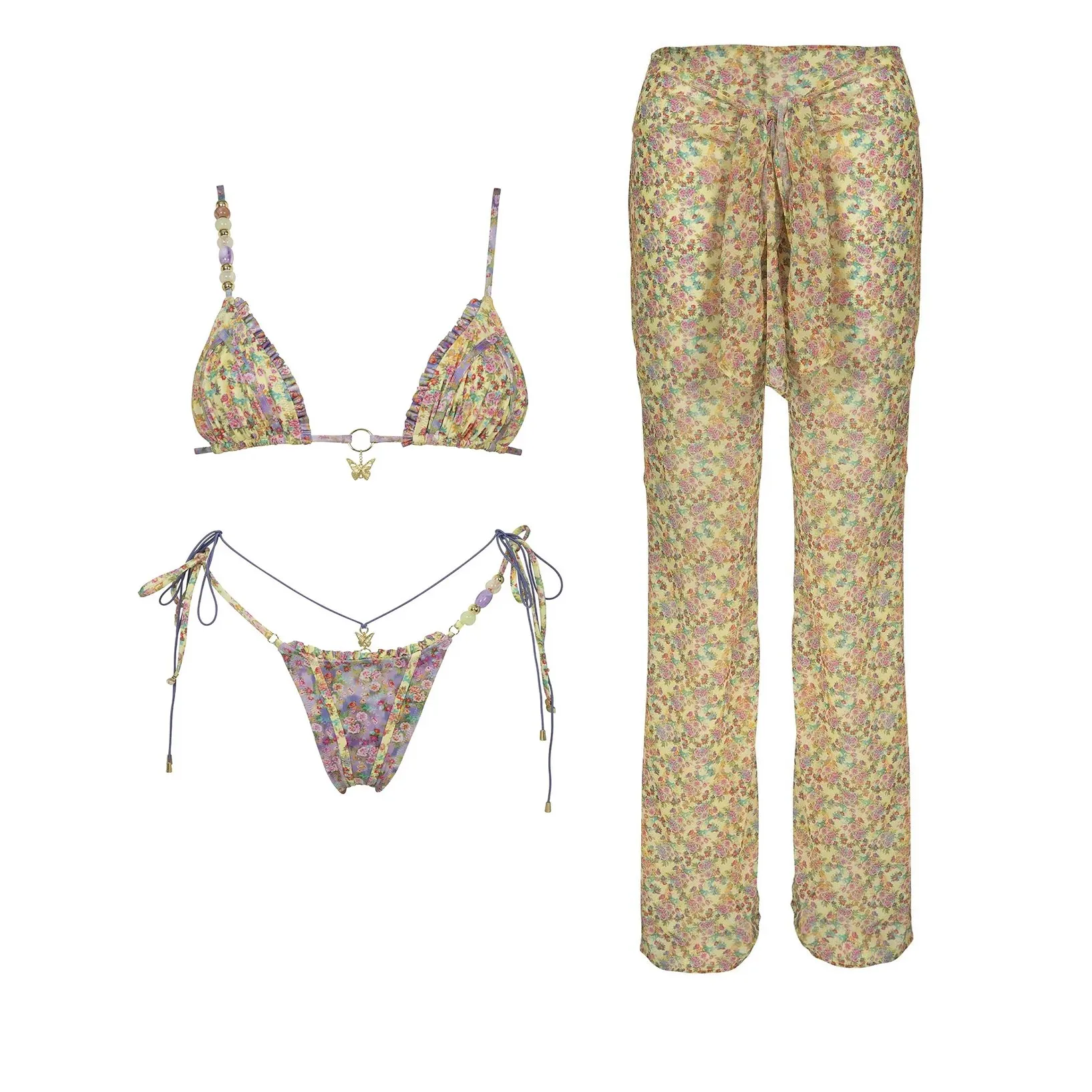 Strój kąpielowy bikini boho ze wzorem paisley Niebieski