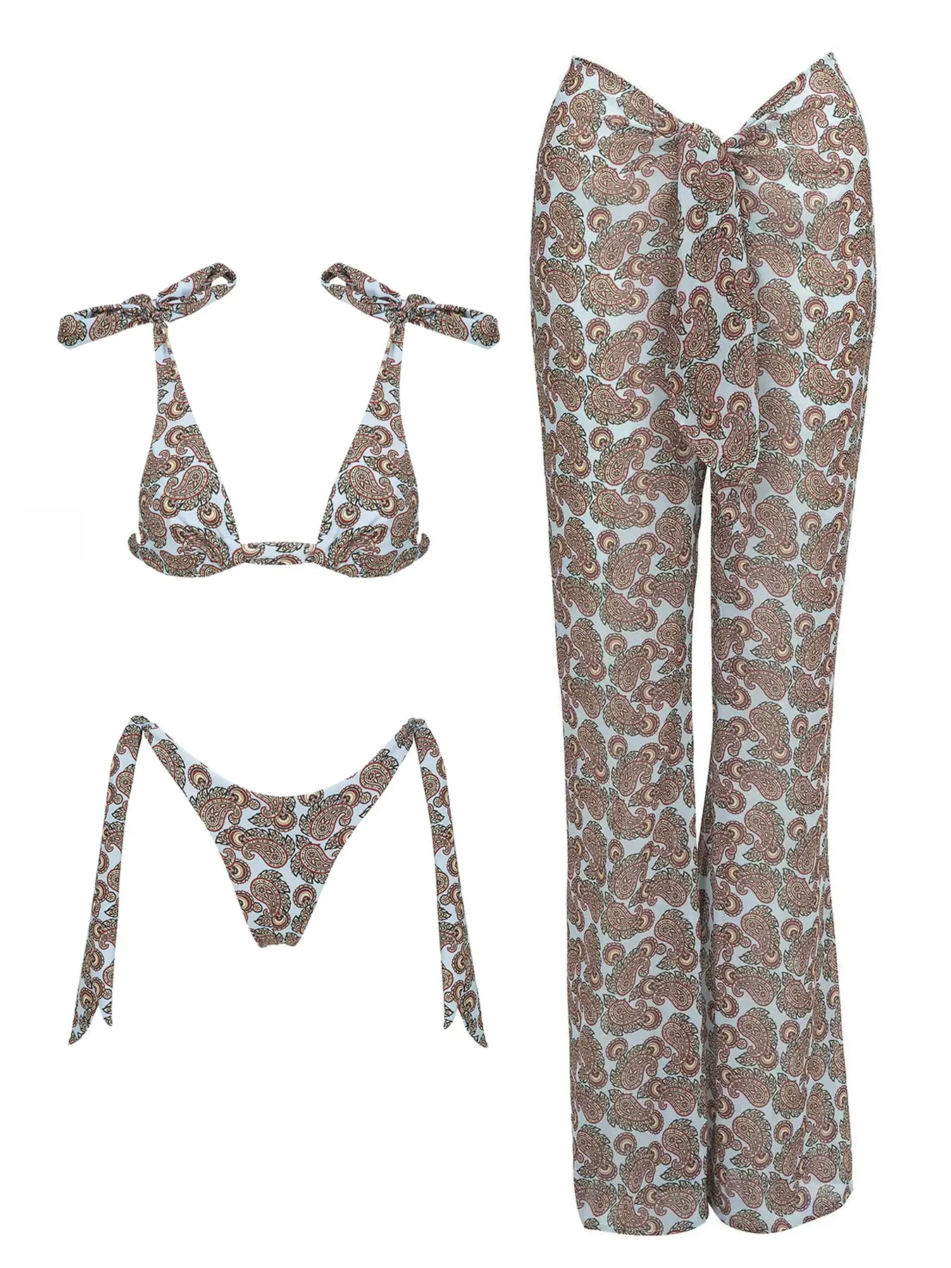 Strój kąpielowy bikini boho ze wzorem paisley Pomarańczowy