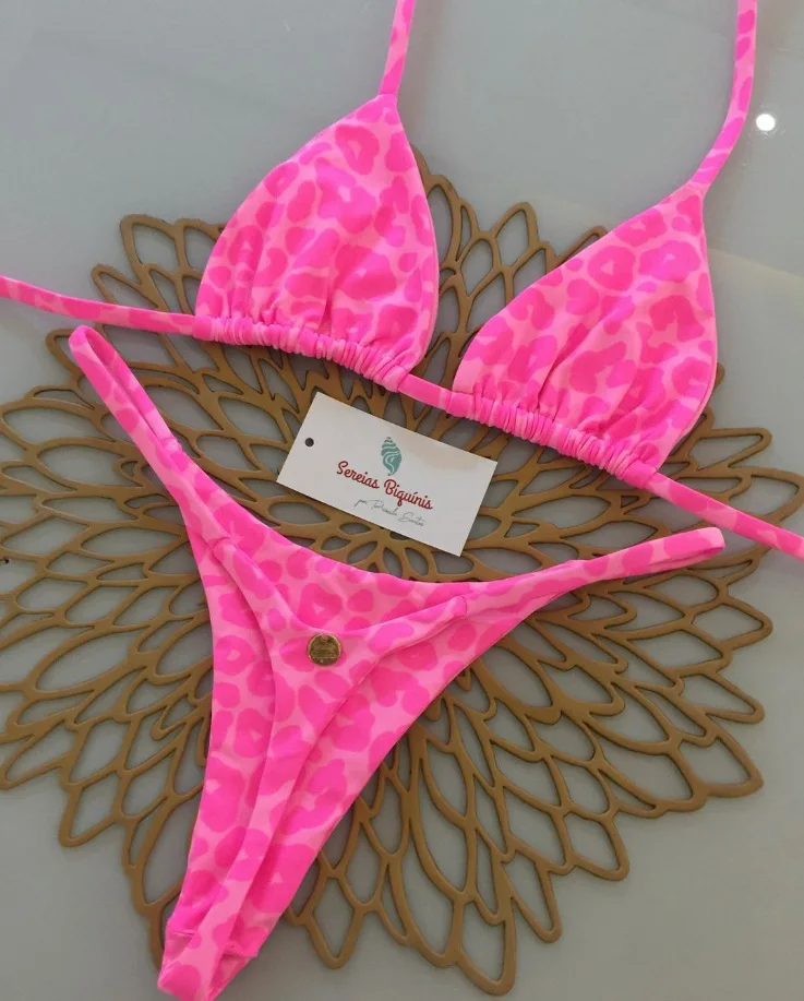 Bikini w cętki i paski — seksowny dwuczęściowy strój kąpielowy Jasny żółty