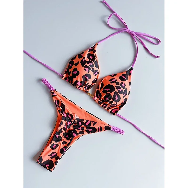 Bikini w cętki i paski — seksowny dwuczęściowy strój kąpielowy Pomarańczowy