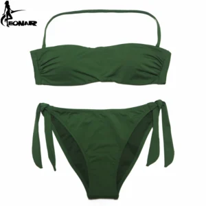 Bikini damskie jednokolorowe brazylijskie z wycięciem push-up Zielony