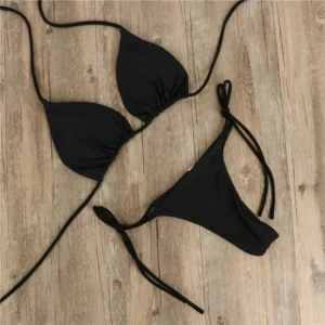 Bikini damskie jednolite sznurowane halter z niskim stanem Czarny