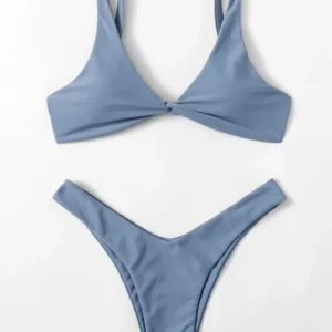Bikini damskie z wysokim stanem w jednolitym kolorze Fioletowy