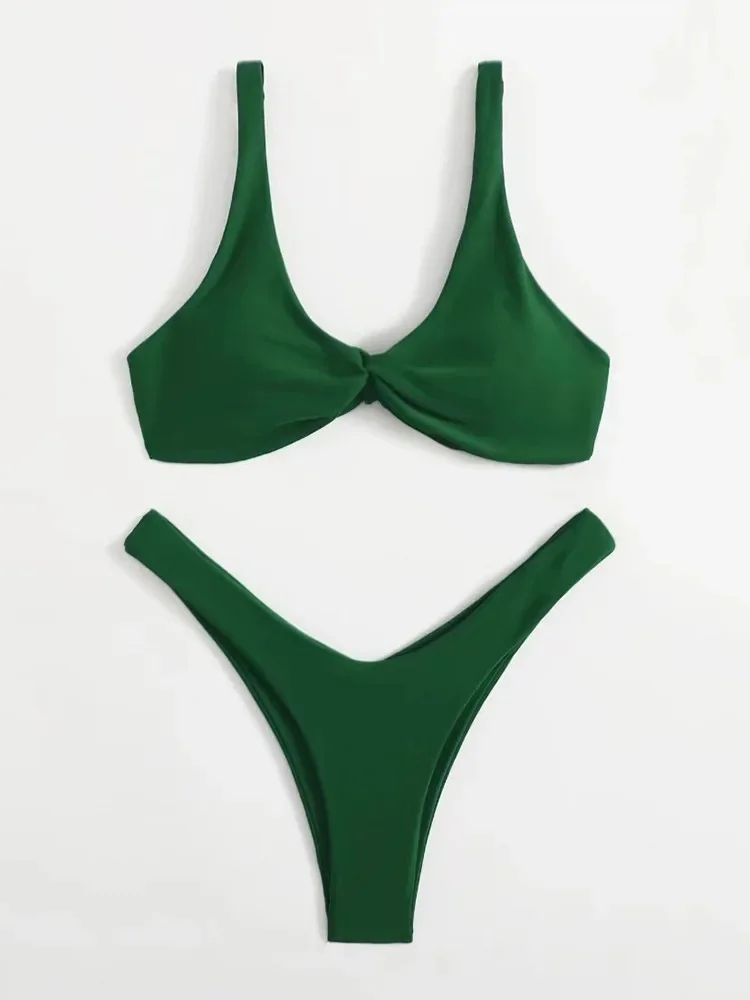 Bikini damskie z wysokim stanem w jednolitym kolorze Zielony