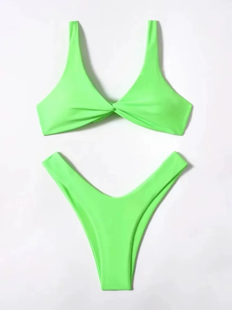 Bikini damskie z wysokim stanem w jednolitym kolorze żółty