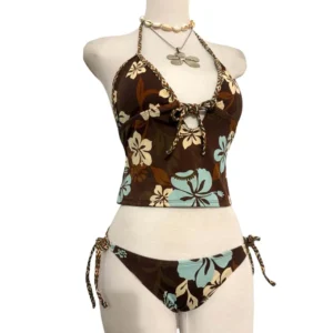 Letnie bikini w gotyckim stylu punk vintage Beżowy