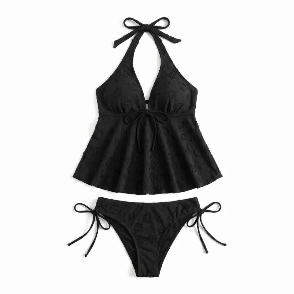 Bikini halter z dekoltem w serek, dopasowane Beżowy