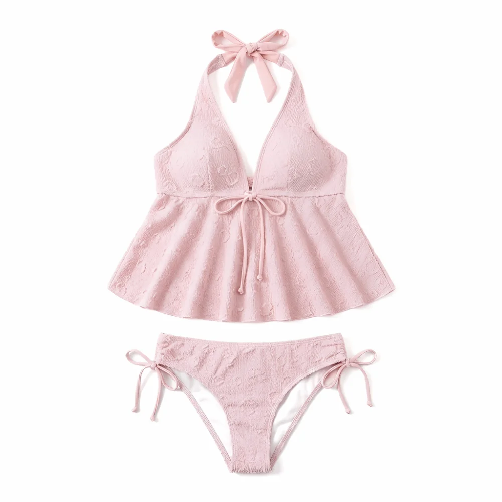 Bikini halter z dekoltem w serek, dopasowane Czarny