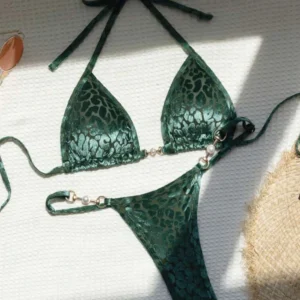 Bikini halter leo micro thong dwuczęściowy strój kąpielowy Zielony