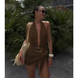 Dwuczęściowe mikro bikini halter z pareo i mini spódniczką Kolba