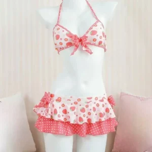 Bikini w kropki wiązane na szyi z odkrytymi plecami Czerwony