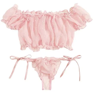 Dwuczęściowe bikini off-shoulder ze sznurowaniem — strój kąpielowy Złoto