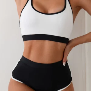 Bikini patchwork push-up wysoki stan na ramiączkach Czarny