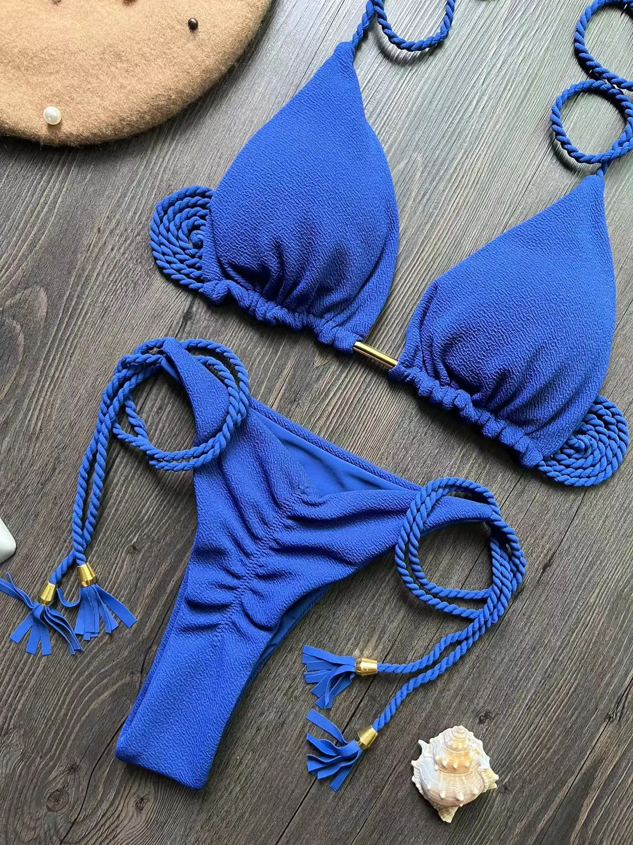 Bikini plecionka bandażowe dwuczęściowe brazylijskie Brązowy